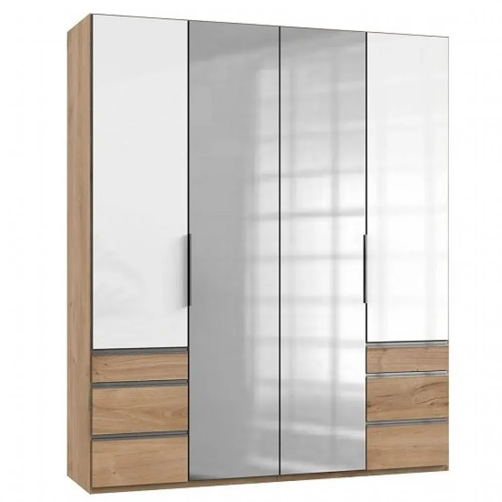 Armoire rangement LISEA 4 portes 6 tiroirs verre blanc 200 x 236 cm HT