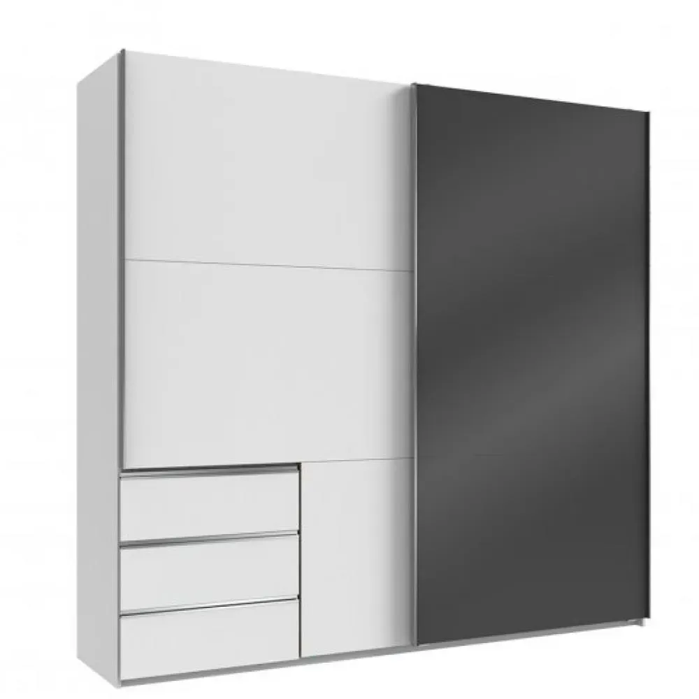 Armoire coulissante LISEA 2 portes 3 tiroirs blanc verre anthracite 250 x 236 cm HT
