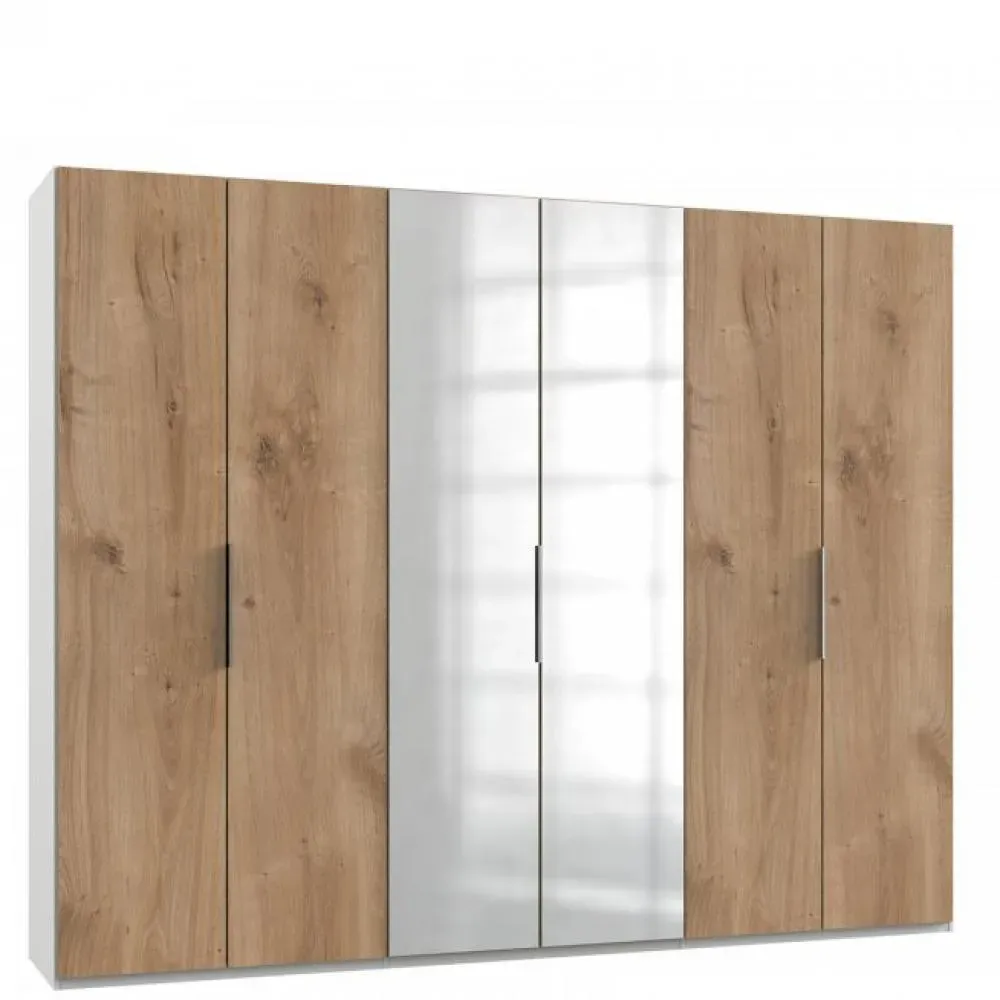 Armoire de rangement LISBETH 4 portes chêne 2 miroirs 300 x 236 cm hauteur