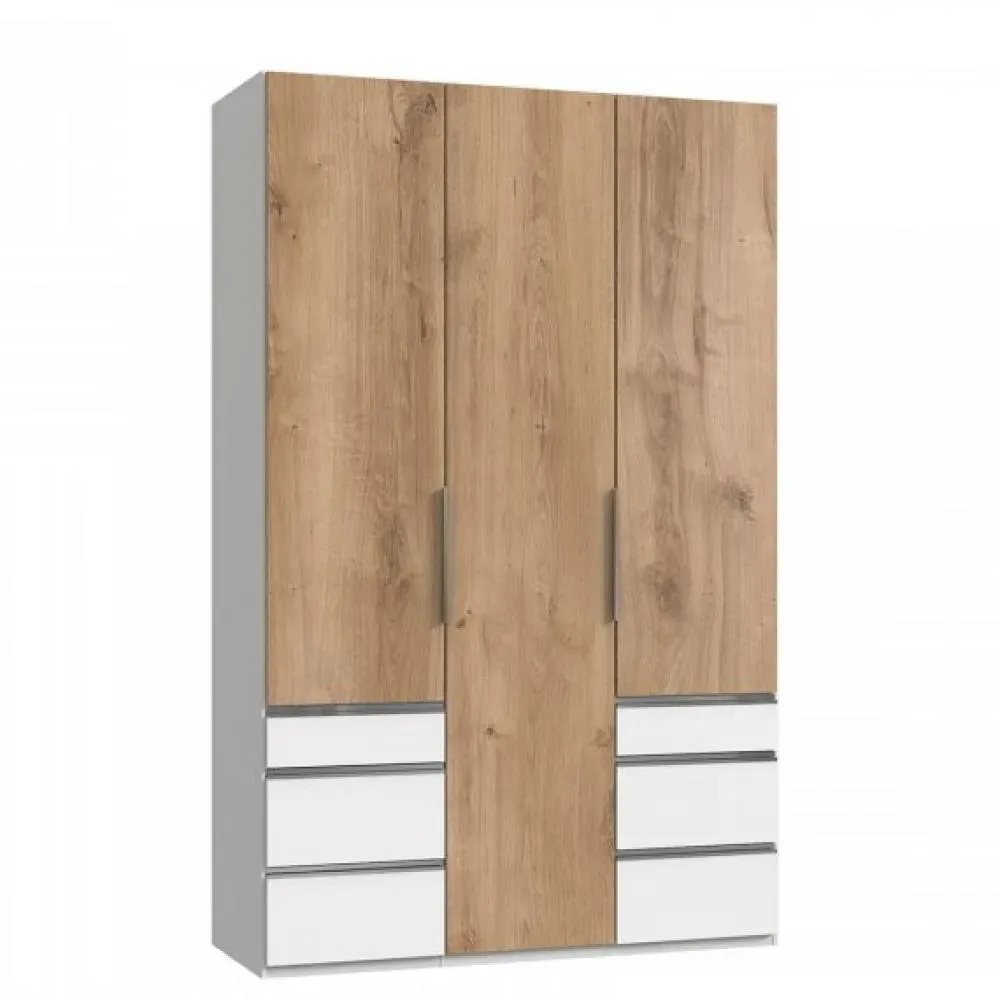 Armoire de rangement LISBETH 3 portes chêne 6 tiroirs blanc 150 x 236 cm hauteur