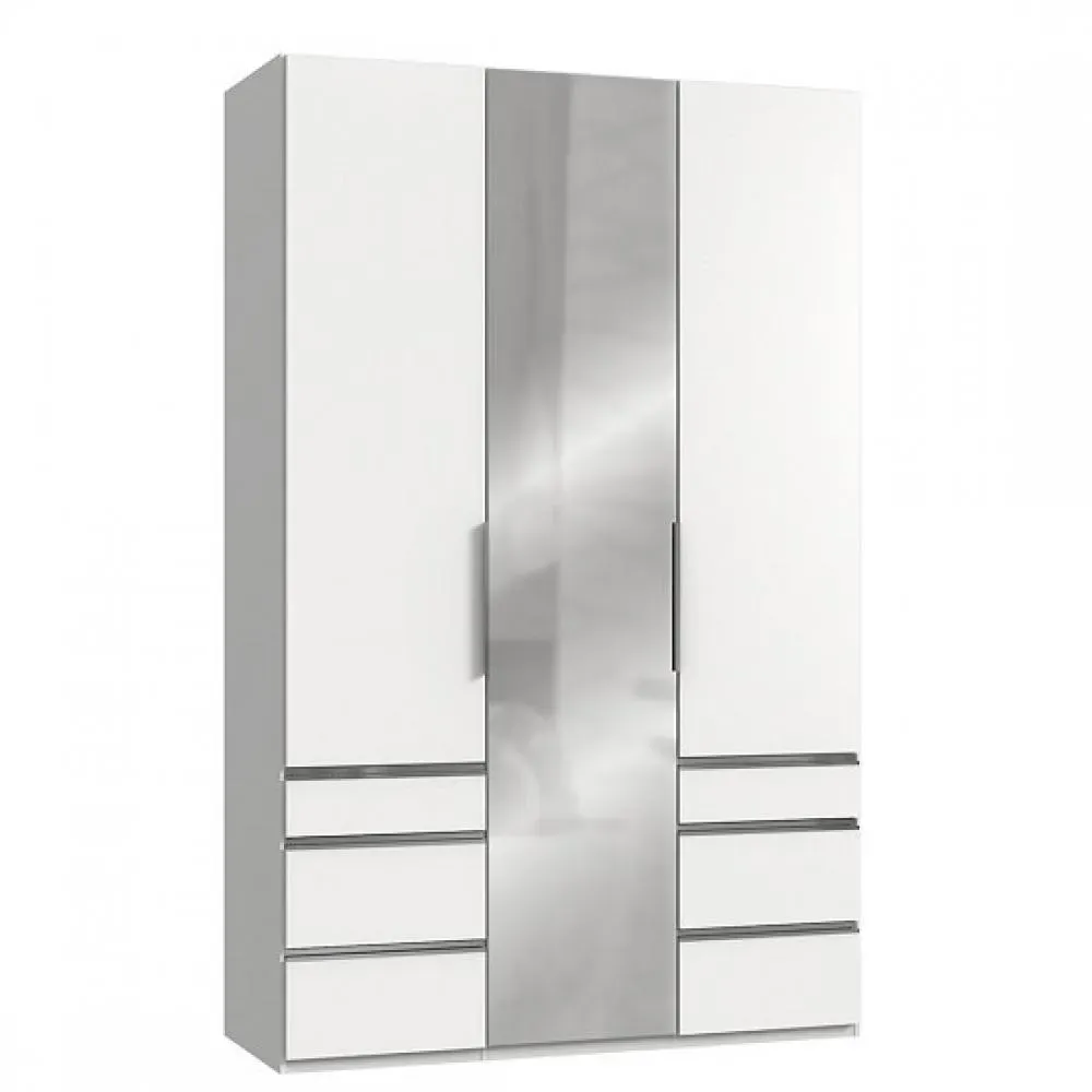 Armoire LISBETH 2 portes 6 tiroirs blanc miroir central 150 x 236 cm hauteur