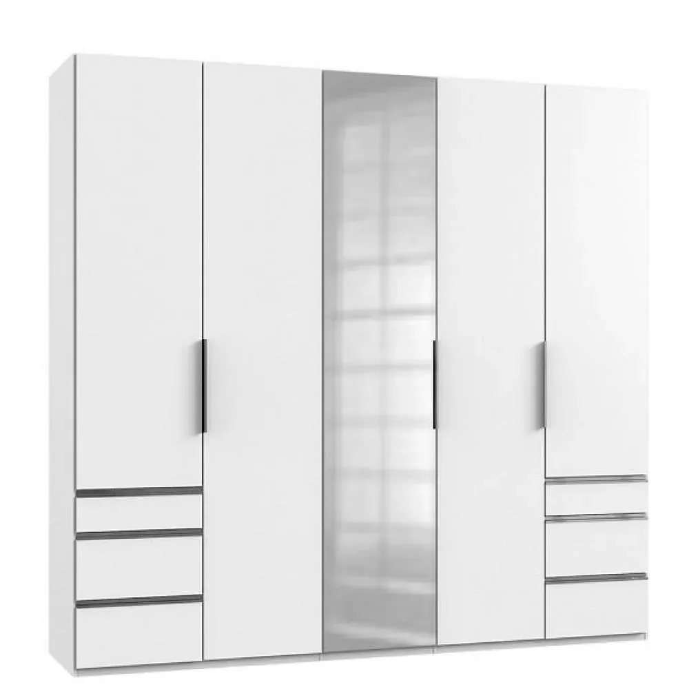 Armoire LISBETH 4 portes 6 tiroirs blanc miroir central 250 x 236 cm hauteur