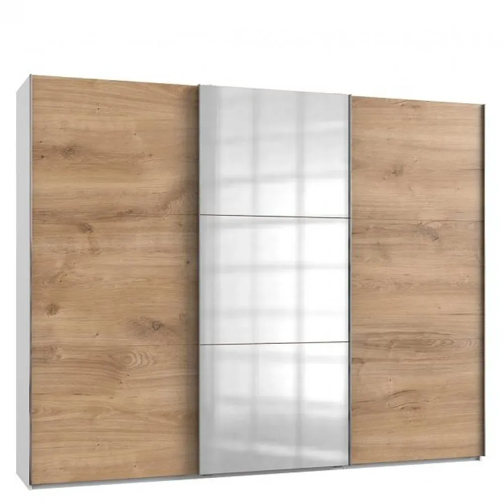 Armoire coulissante LISBETH 2 portes chêne 1 miroir 300 x 236 cm hauteur