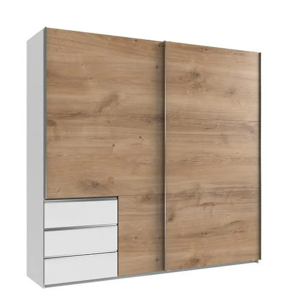 Armoire coulissante LISBETH 2 portes chêne 3 tiroirs 250 x 236 cm hauteur
