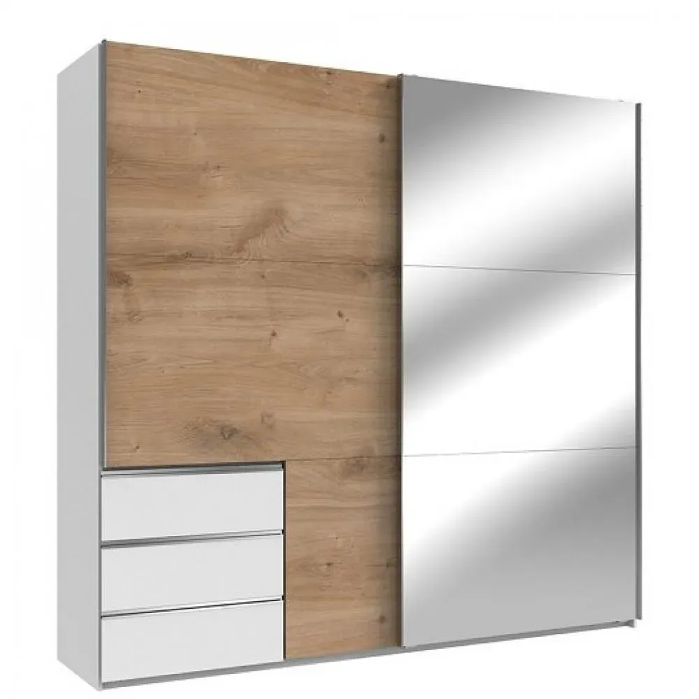 Armoire coulissante LISBETH 1 porte chêne 1 miroir 3 tiroirs 250 x 236 cm hauteur