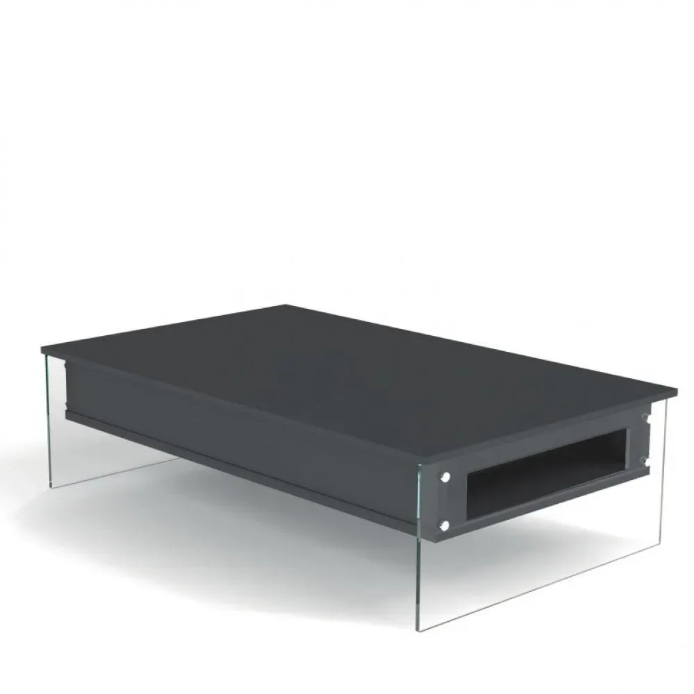 Table basse relevable gris ardoise BELLA 110x70cm piétement en verre