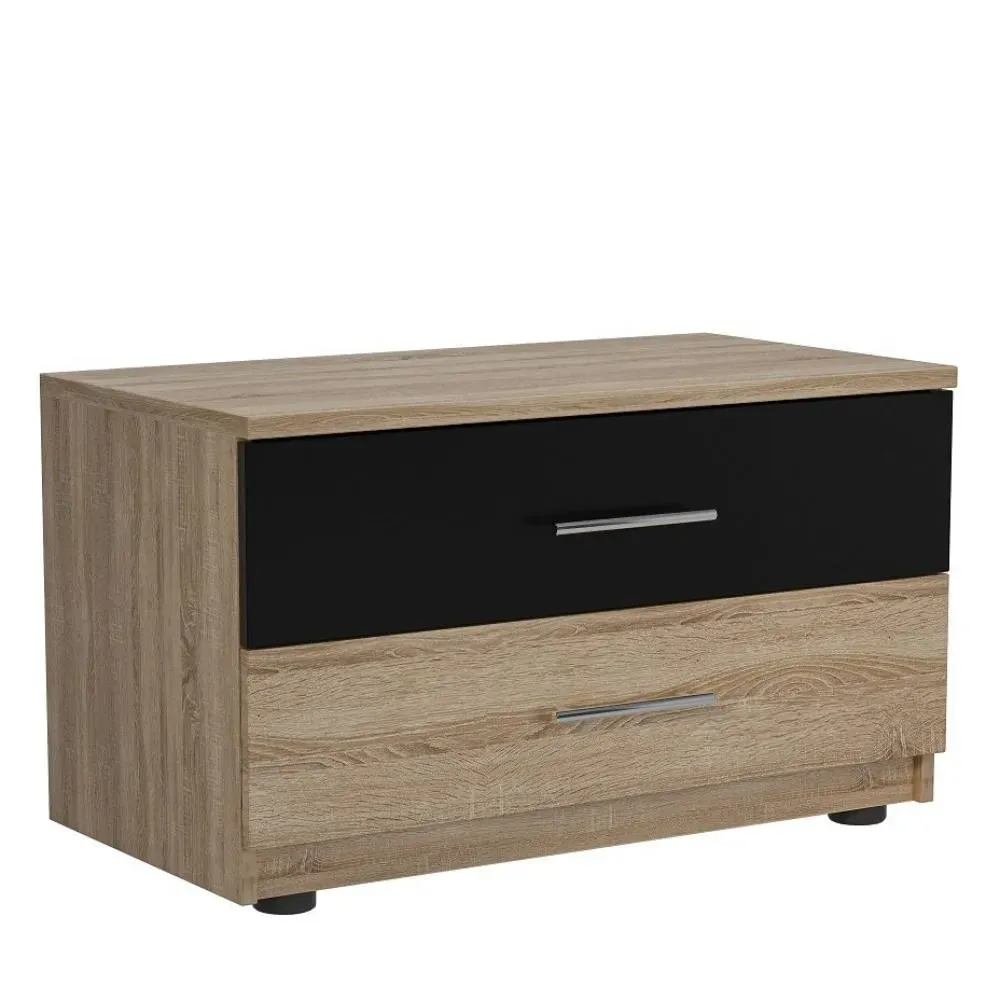 Chevet 2 tiroirs KEY  chêne naturel noir mat