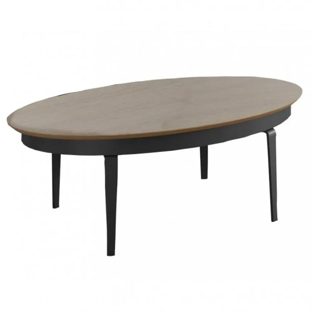 Table basse relevable ovale SWING 115x65cm chêne pied métal noir