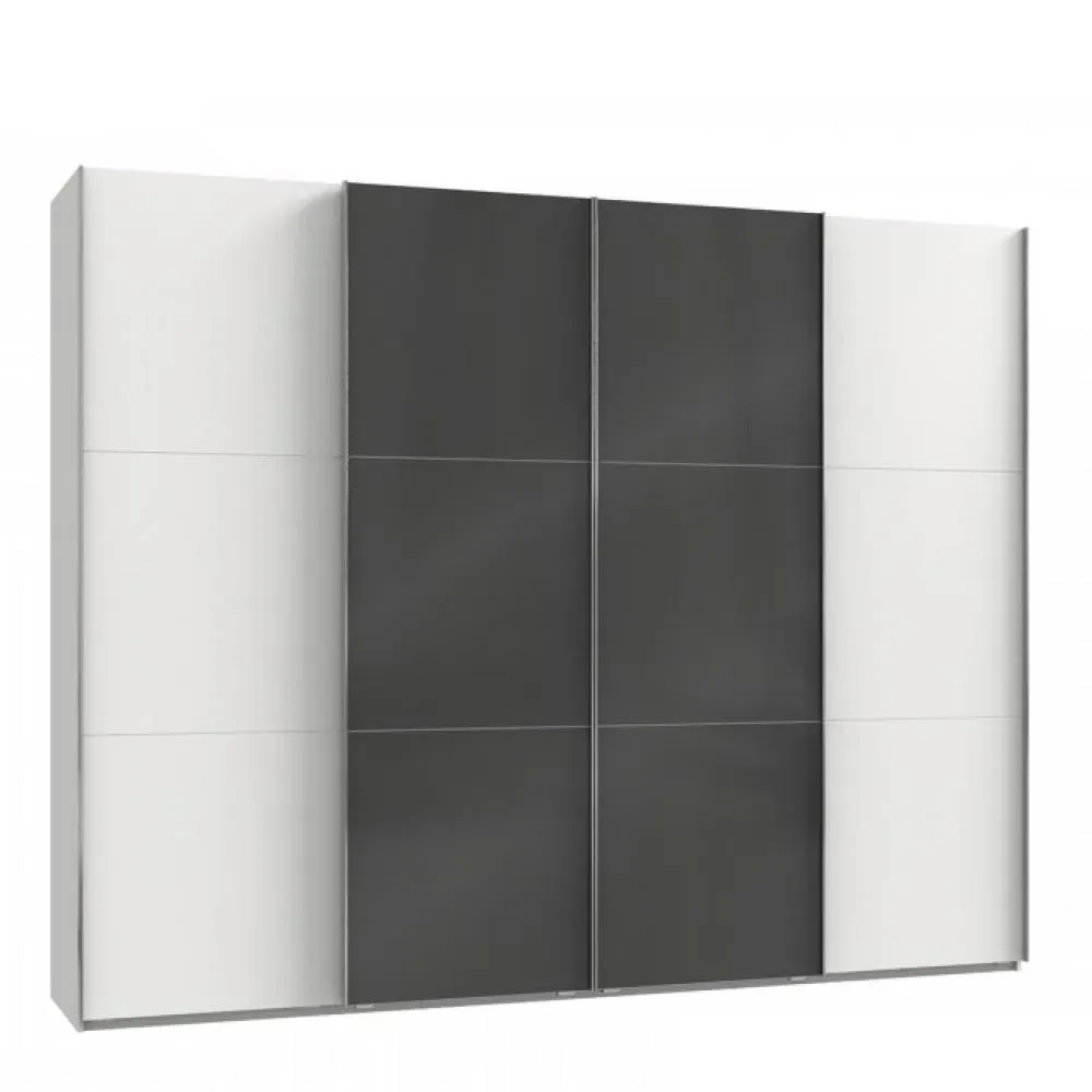 Armoire coulissante LISEA 4 portes blanc verre anthracite 300 x 236 cm HT