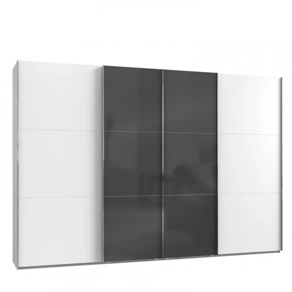 Armoire coulissante LISEA 4 portes blanc verre anthracite 350 x 236 cm HT