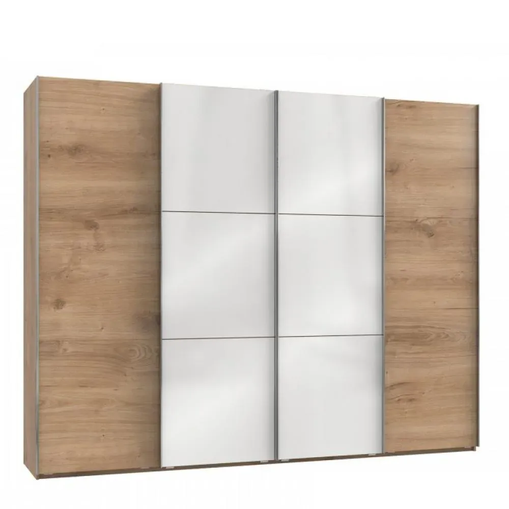 Armoire coulissante LISEA 4 portes chêne poutre verre blanc 300 x 236 cm HT