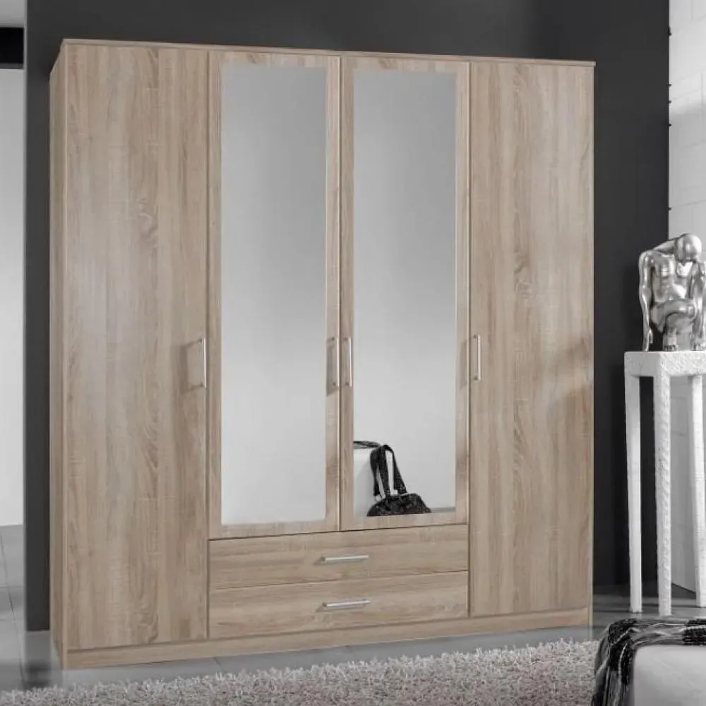 Armoire DORVAL rangement chêne 4 portes 2 tiroirs