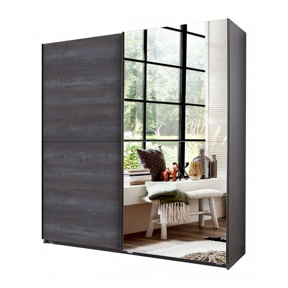 Armoire HERO décor graphite et acier oxydé 2 tringle 180cm
