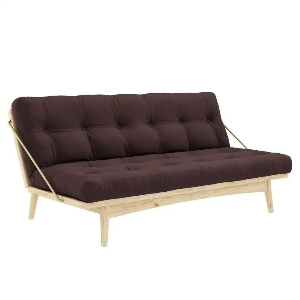 Banquette futon FOLK en pin massif coloris marron couchage 130 x 190 cm.