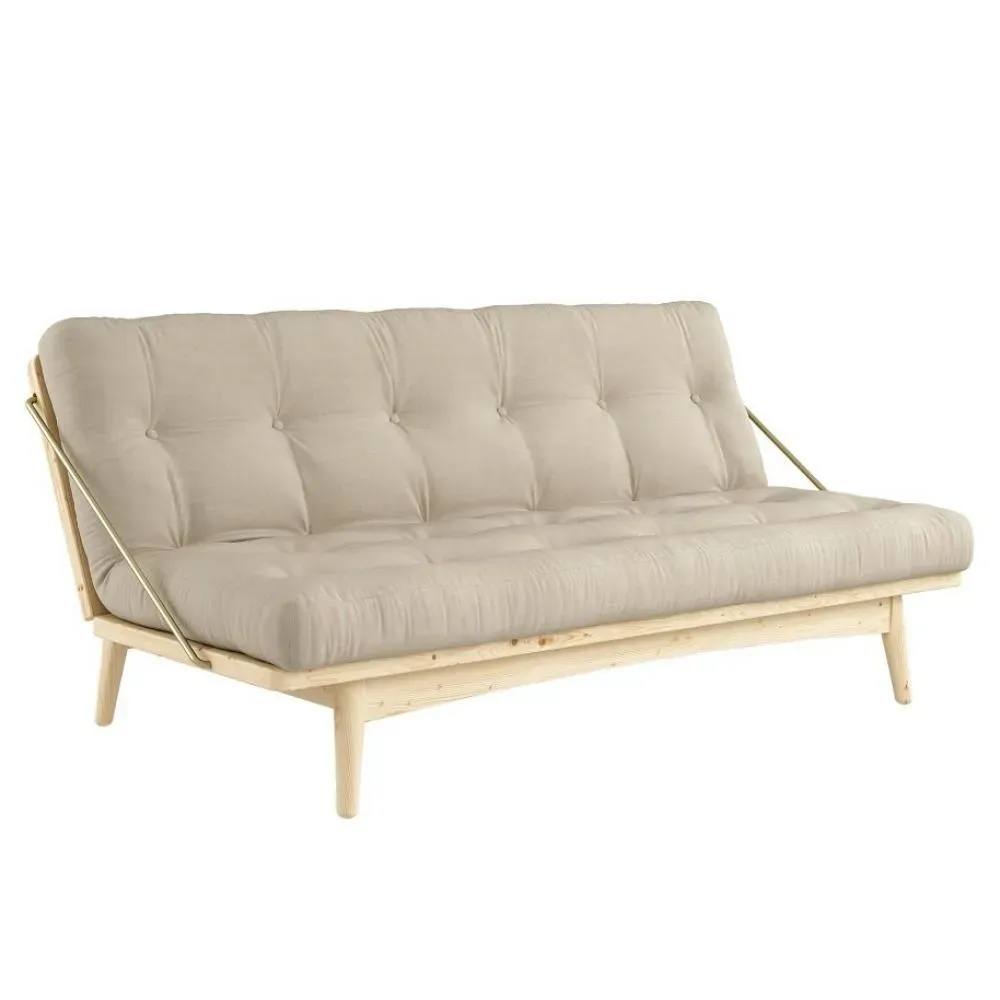 Banquette futon FOLK en pin massif coloris beige couchage 130 x 190 cm.