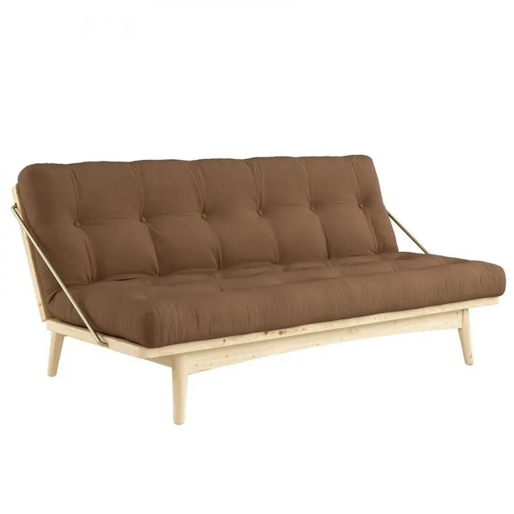 Banquette futon FOLK en pin massif coloris mocca couchage 130 x 190 cm.