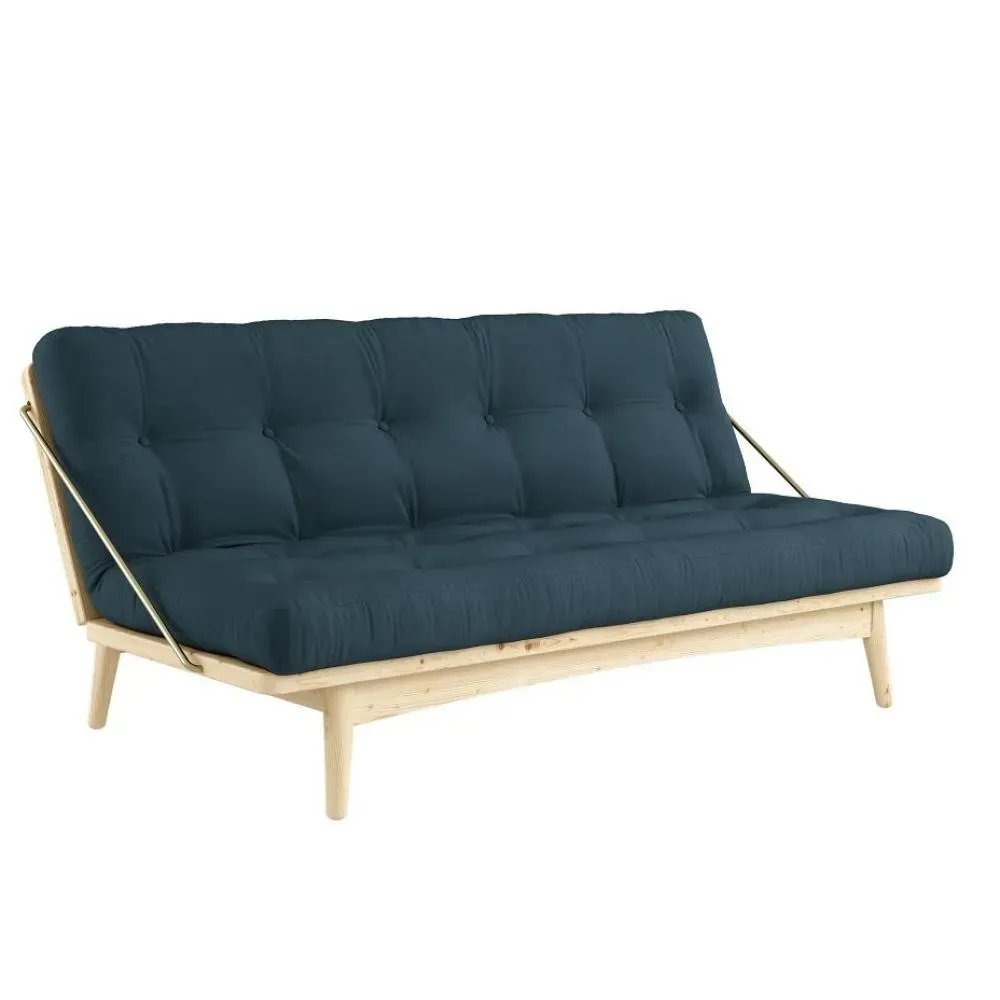 Banquette futon FOLK en pin massif coloris bleu pétrole couchage 130 x 190 cm.