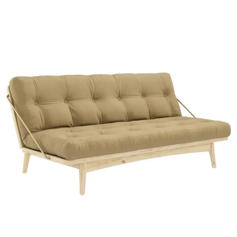 Banquette futon FOLK en pin massif coloris beige blé couchage 130 x 190 cm.