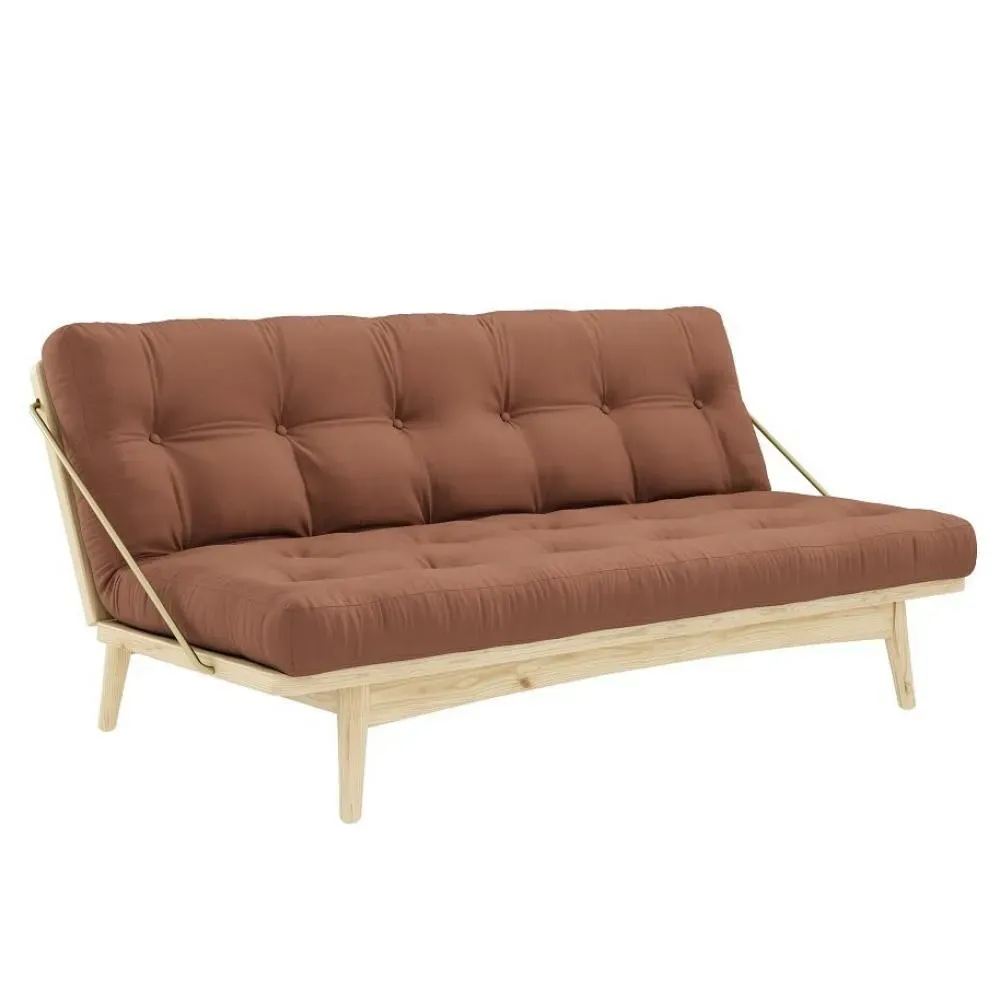 Banquette futon FOLK en pin massif coloris brun argile couchage 130 x 190 cm.