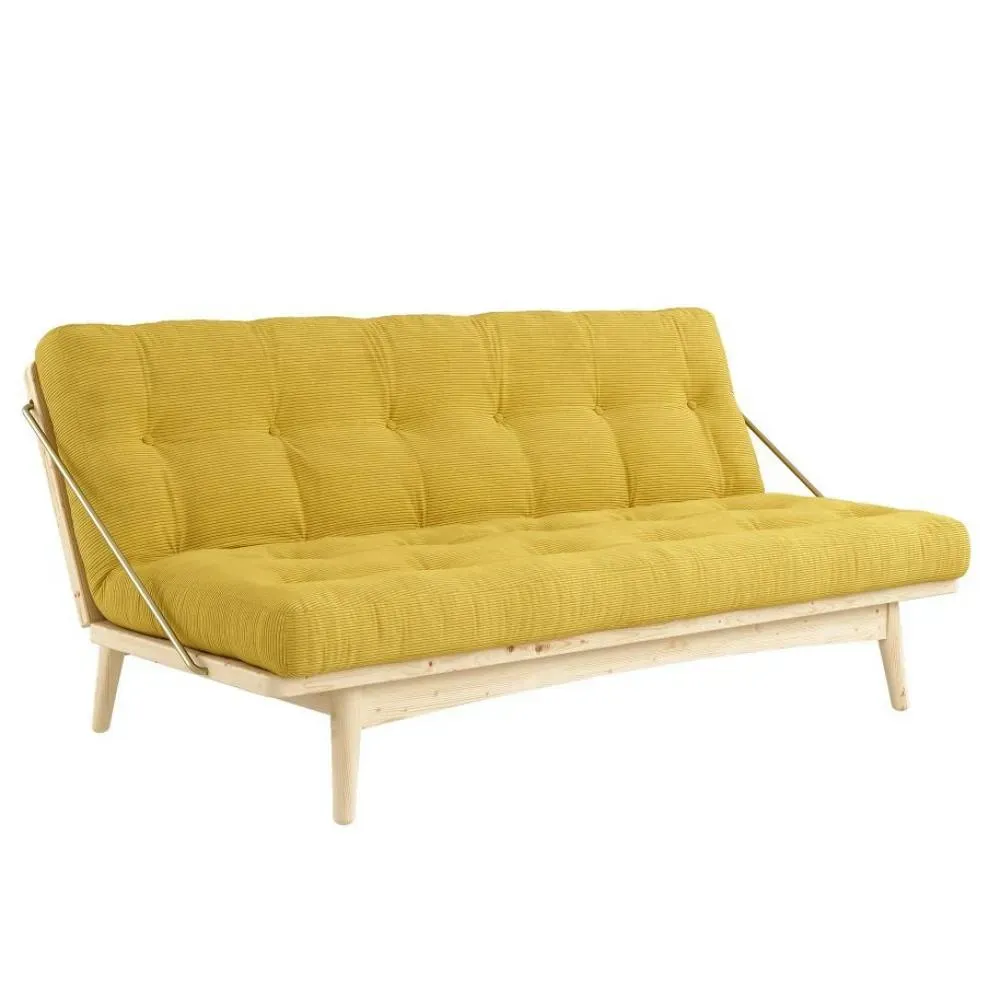 Banquette futon FOLK en pin massif coloris miel couchage 130 x 190 cm.
