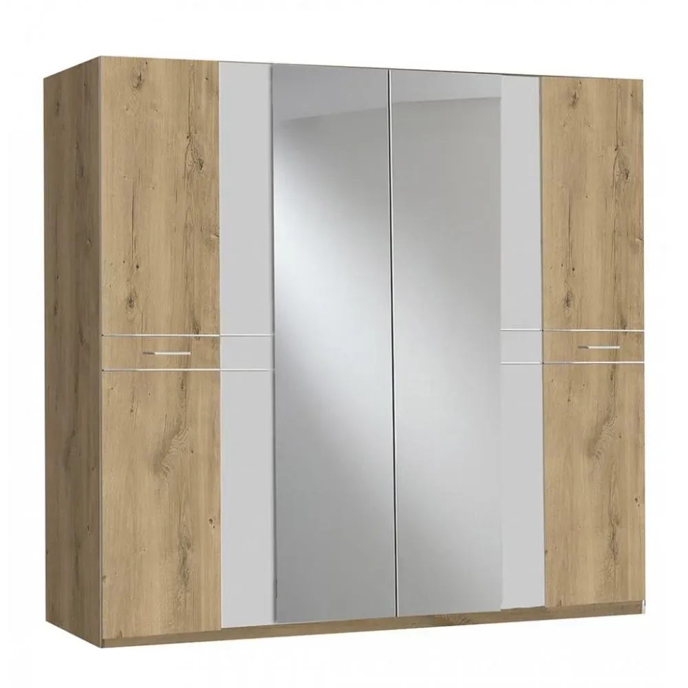 Armoire PARINI portes battantes 2 miroirs imitation chêne et chrome