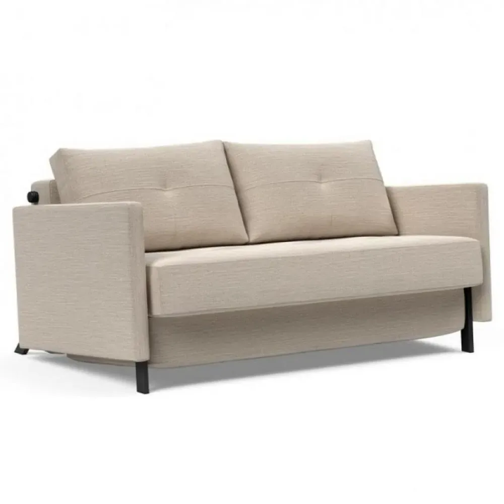 INNOVATION LIVING  Canapé design CUBED 02 ARMS convertible lit 200x140 cm tissu Blida Sand Grey