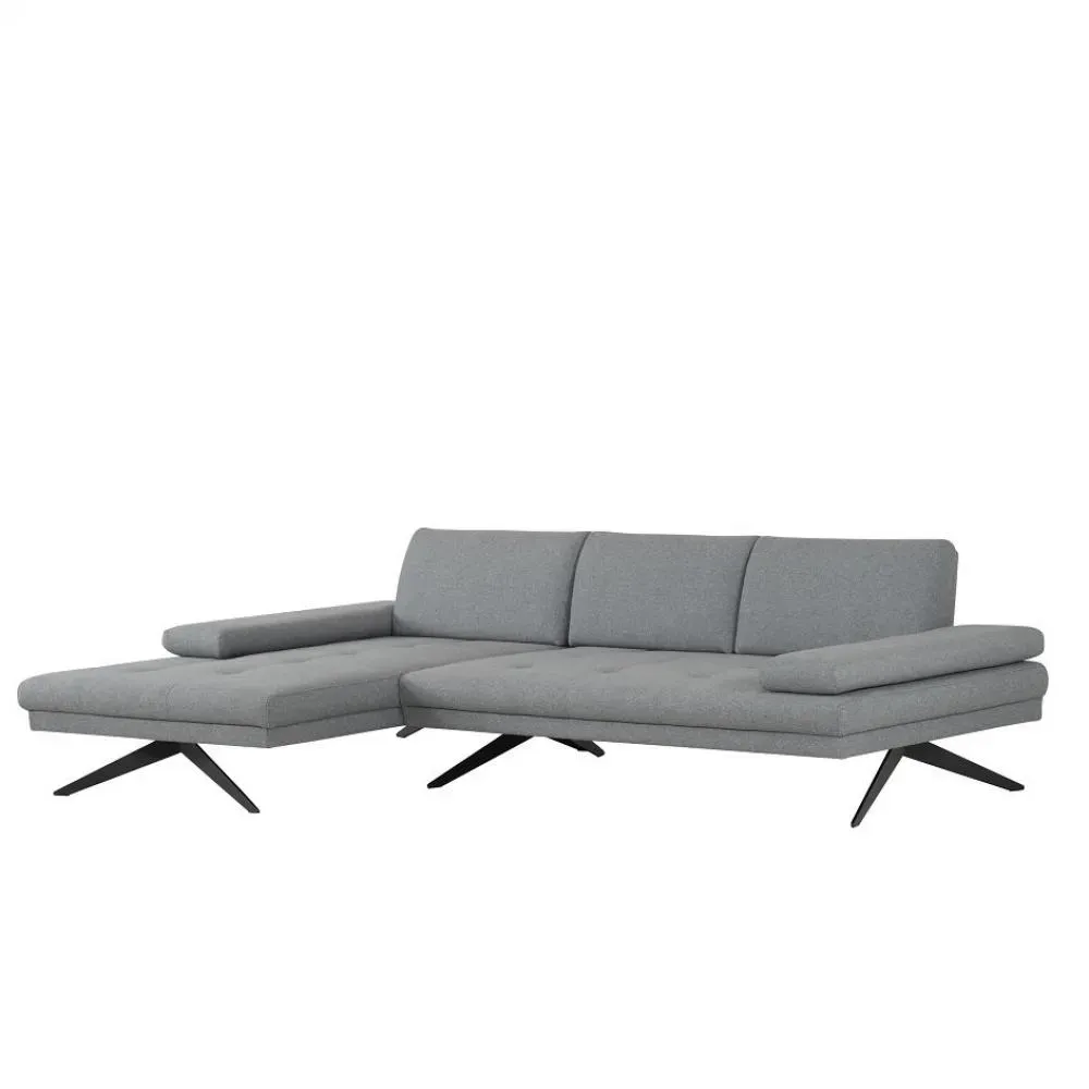 Canapé angle FERNIE double profondeur méridienne gauche tissu gris 296 x 179 cm