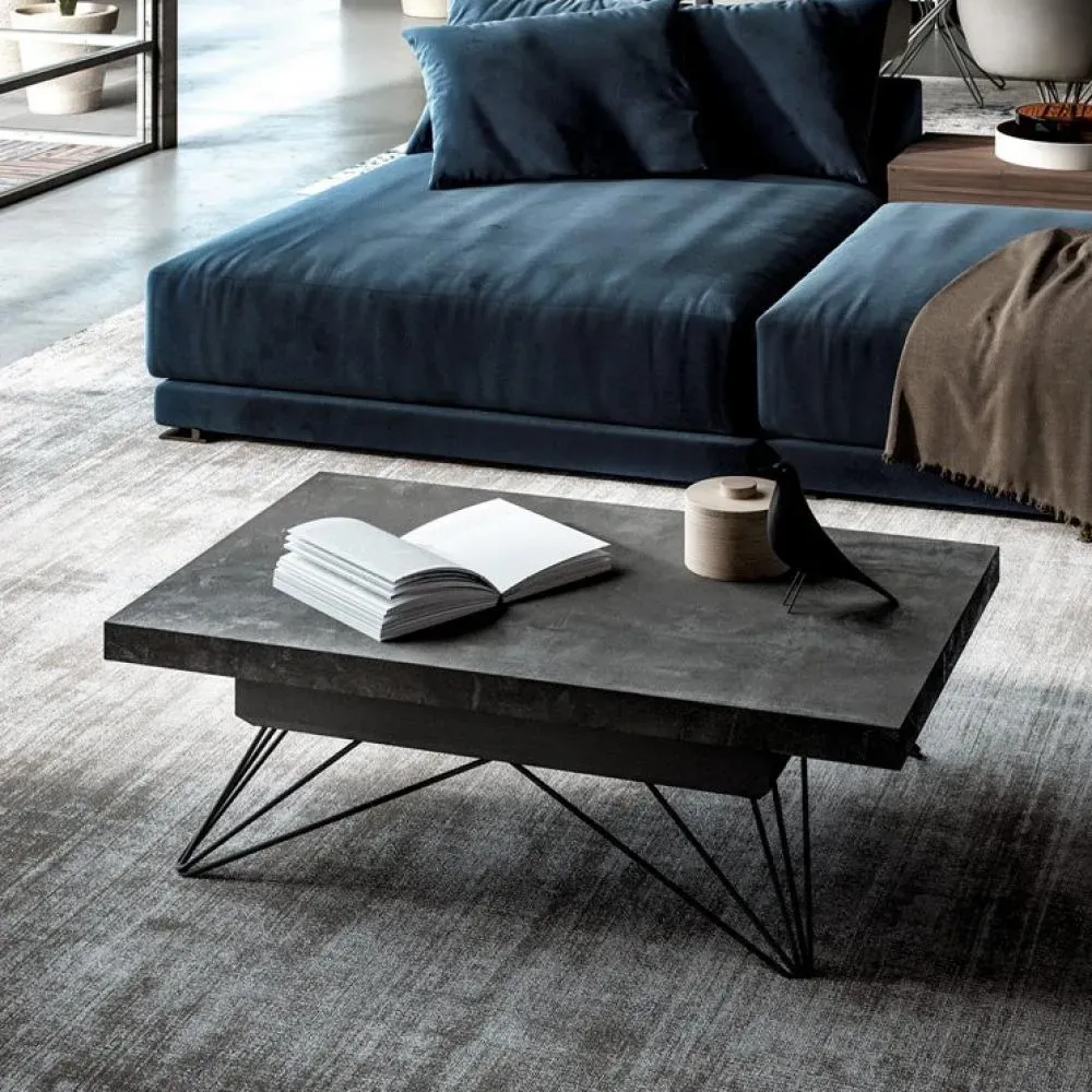 Table basse convertible RAY Plateau Eco-bois Pierre et Piétement Métal