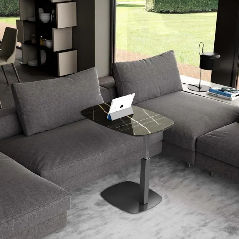 Ozzio SERVUS Table Dinette en Marbre Sahara Noir avec piètement en Métal Graphite