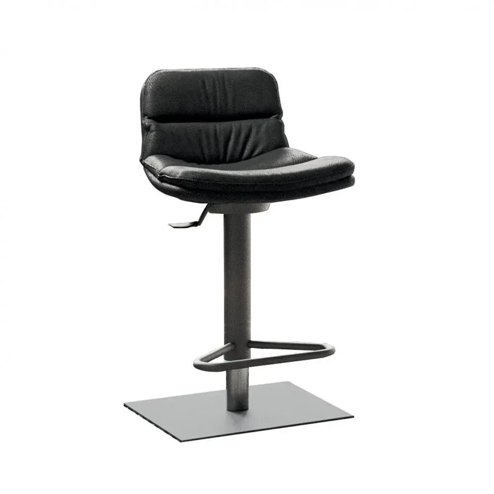 Ozzio MORRIS Tabouret de bar en Cuir Graphite  et Métal