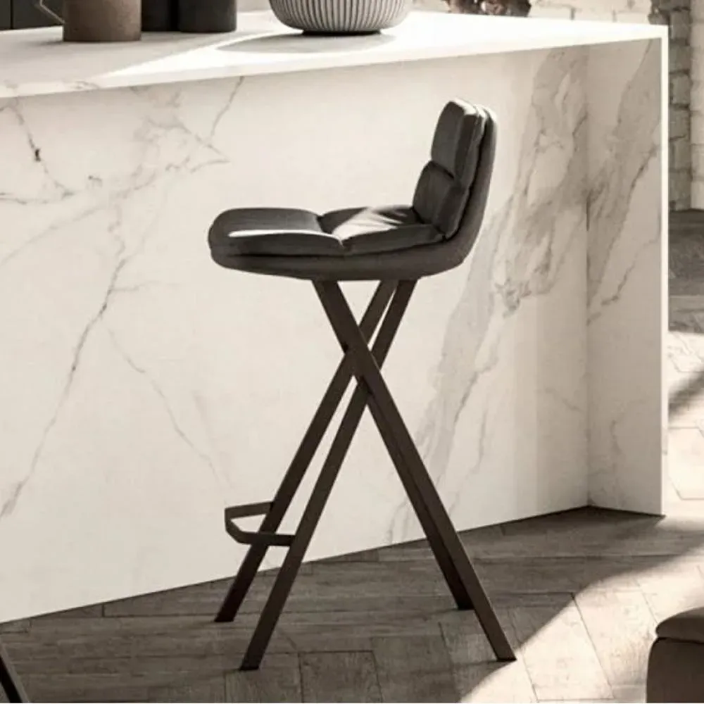 Ozzio MILO Tabouret de bar en Cuir Graphite et Métal