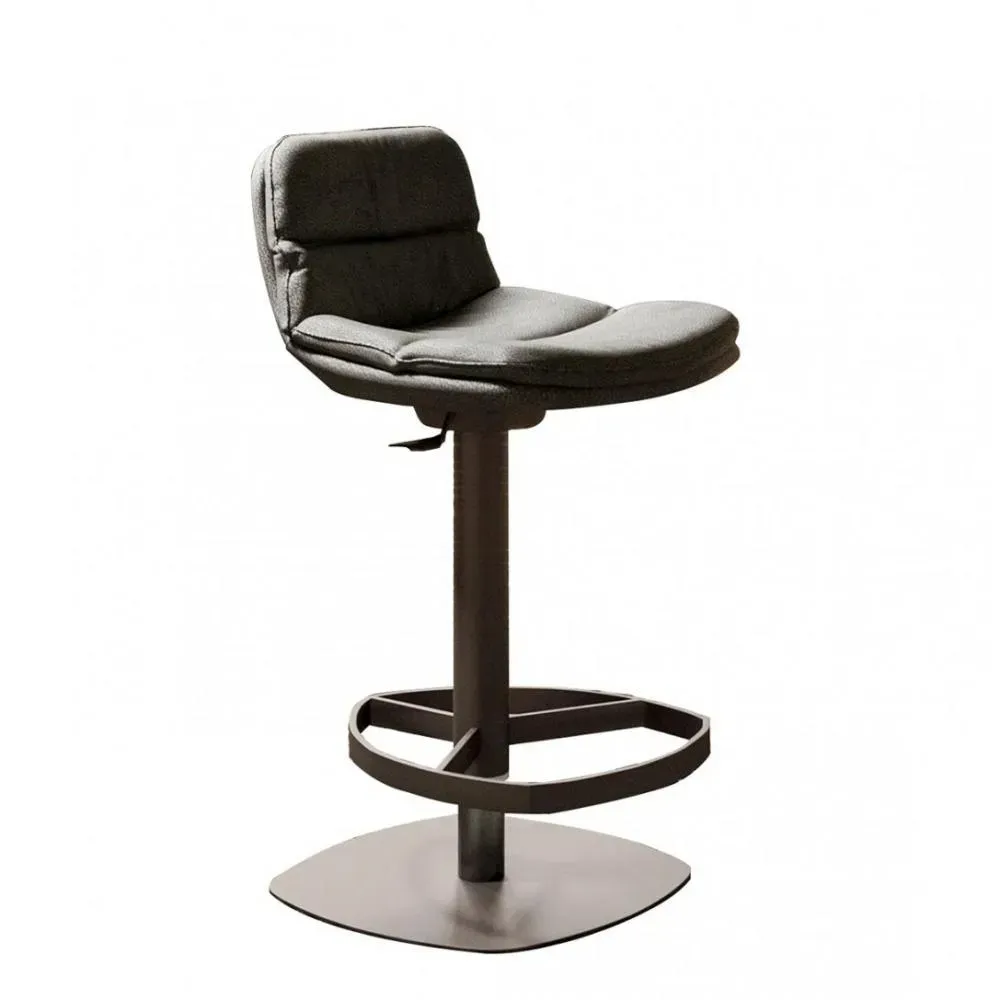 Ozzio MARLON Tabouret de bar en Cuir Mastice et Métal Graphite