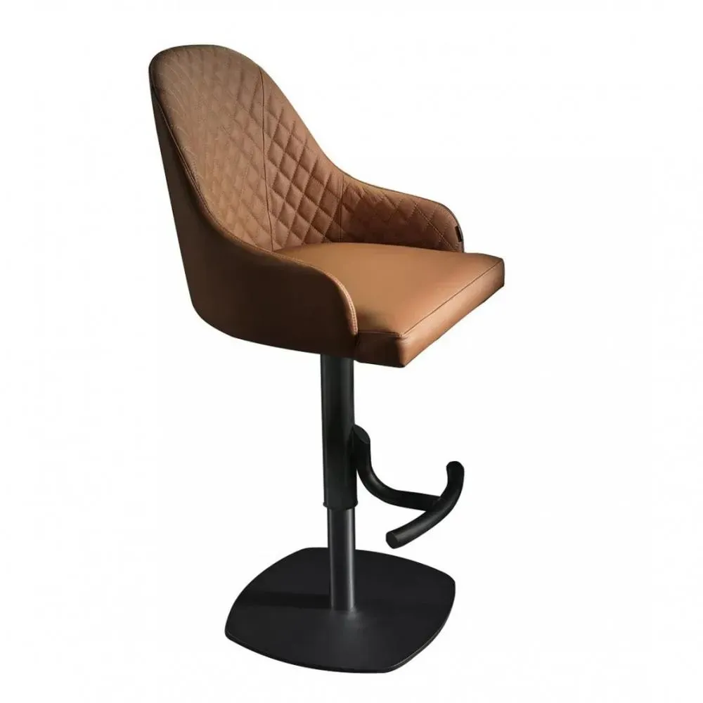Ozzio BRANDO  Tabouret de bar en Cuir Havana  et Métal bronze