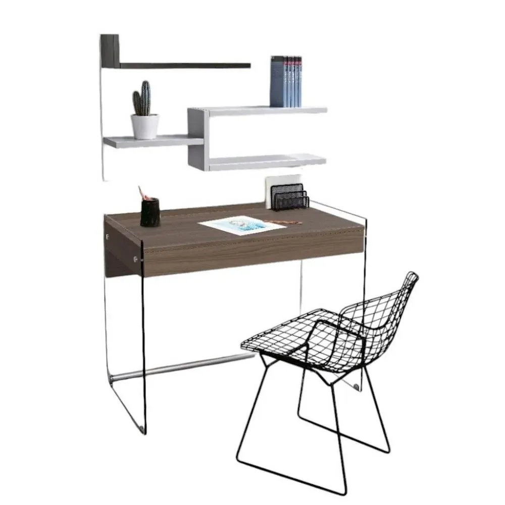 bureau MYDESK en verre clair coloris noyer