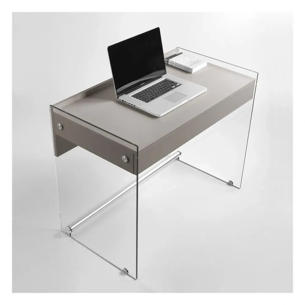 bureau MYDESK en verre clair coloris gris tourterelle