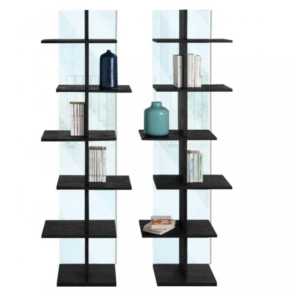 Bibliothèque STEP en stratifié écologique coloris noir carbone et en verre trempé