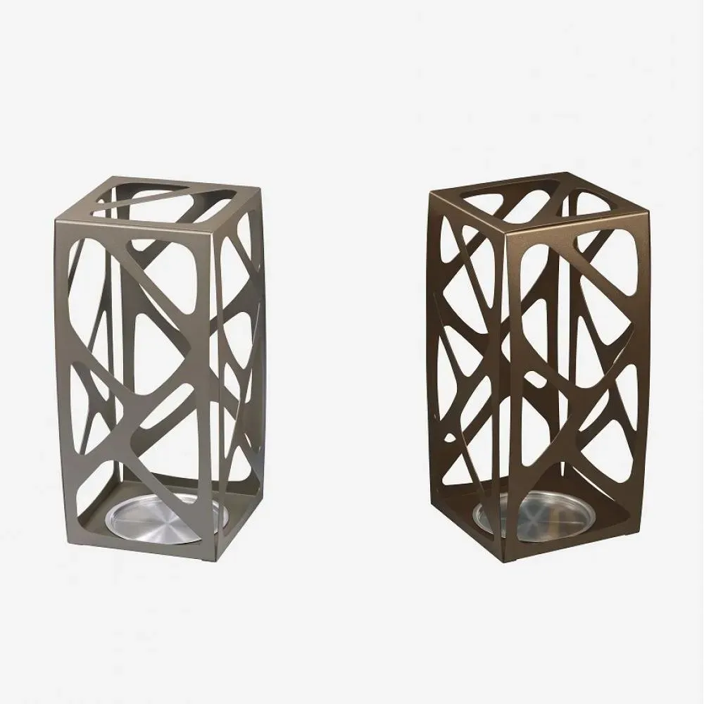 Lot de 2 Porte-parapluie BASKET en acier Gris Tourterelle et Bonze avec vasque en inox