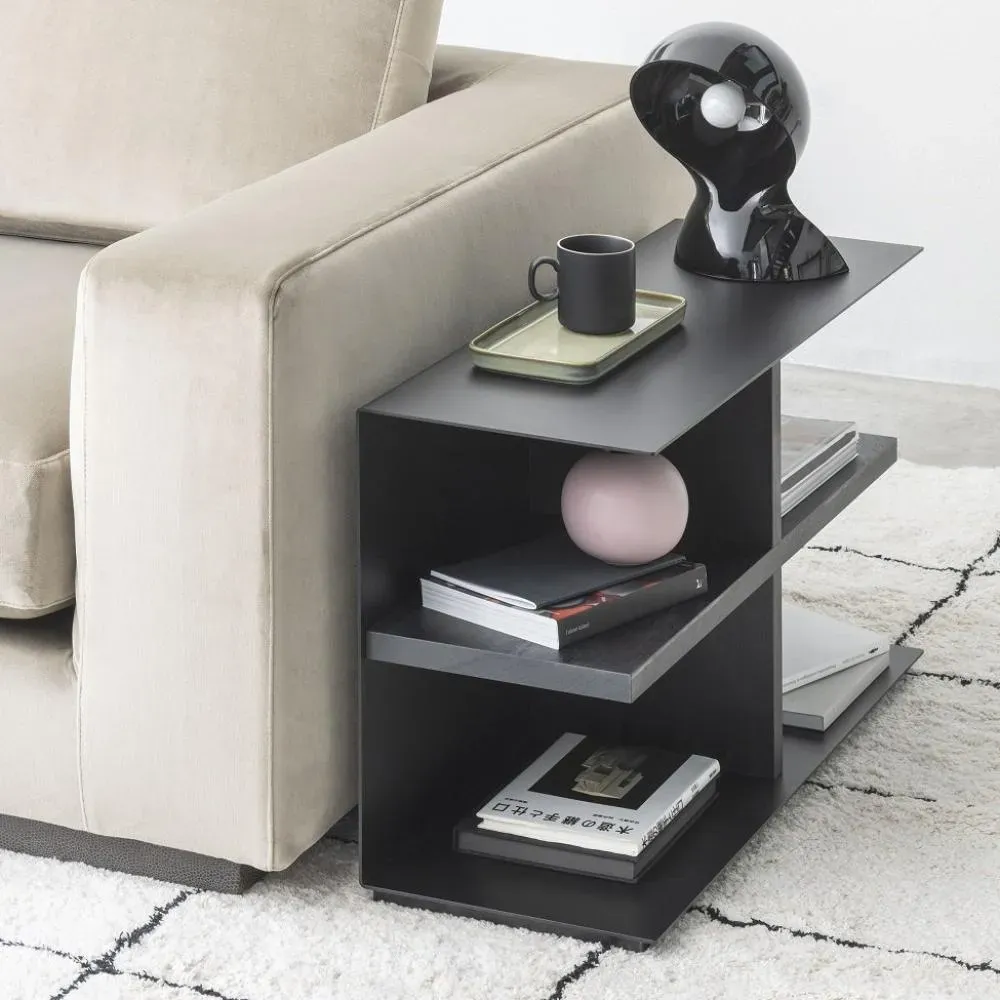 Table polyvalente SLIM structure acier étagère bois coloris noir