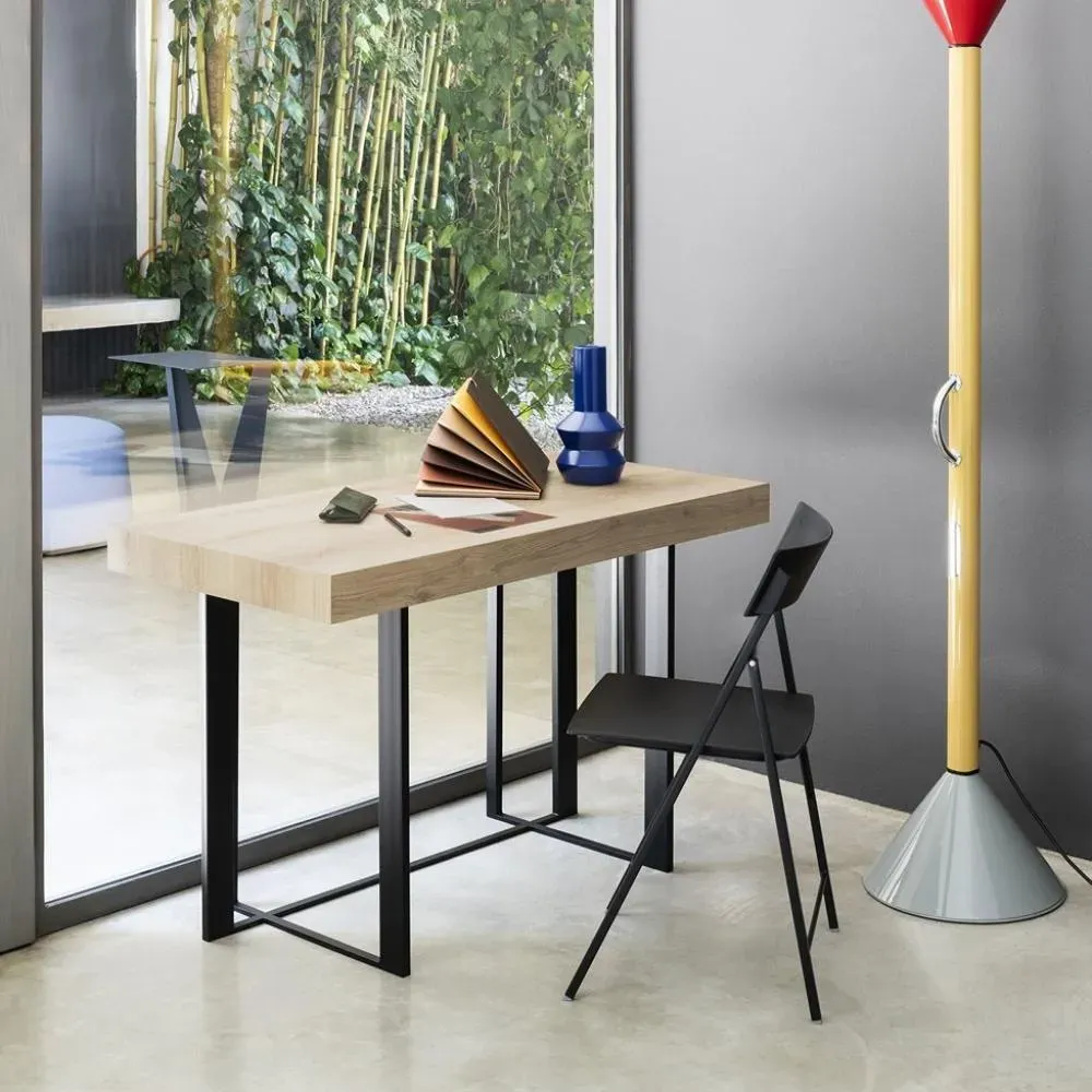 Bureau SUPRA acier noir top stratifié chêne naturel