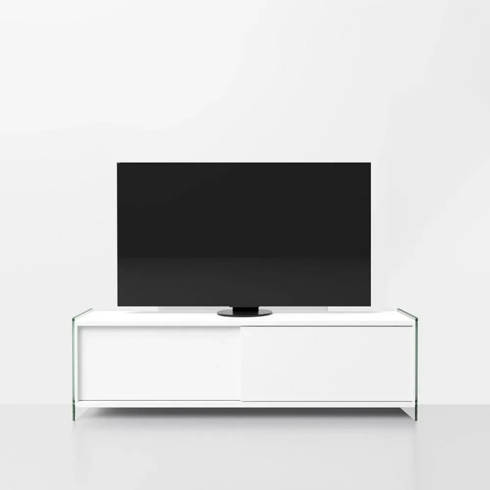 Meuble TV BYBLOS stratifié verre coloris blanc