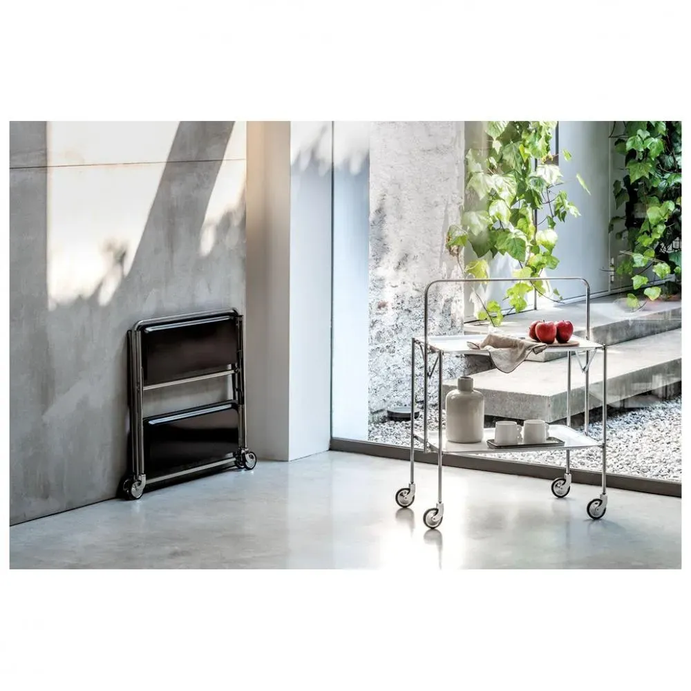 Chariot pliable SELECT acier formica composition coloris chrome noir blanc