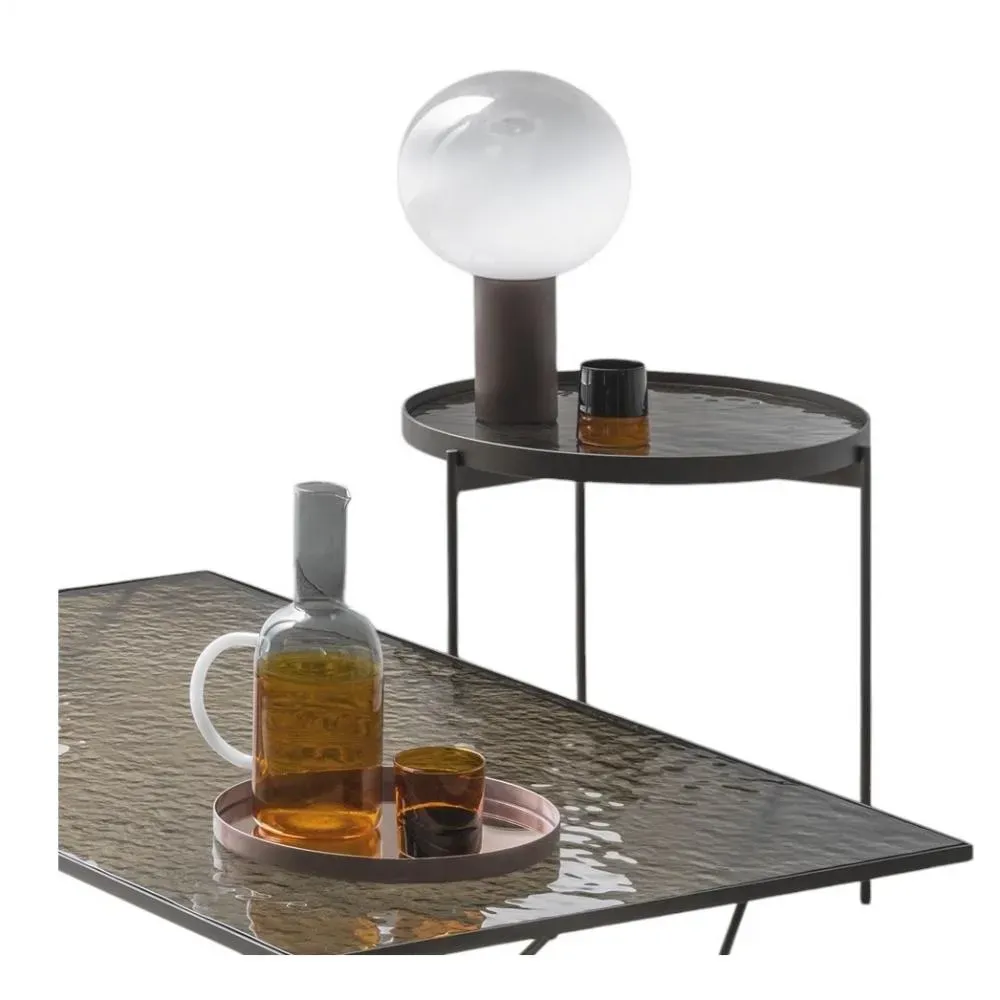 Table basse ronde ESPRIT acier bronze verre forgé bronze