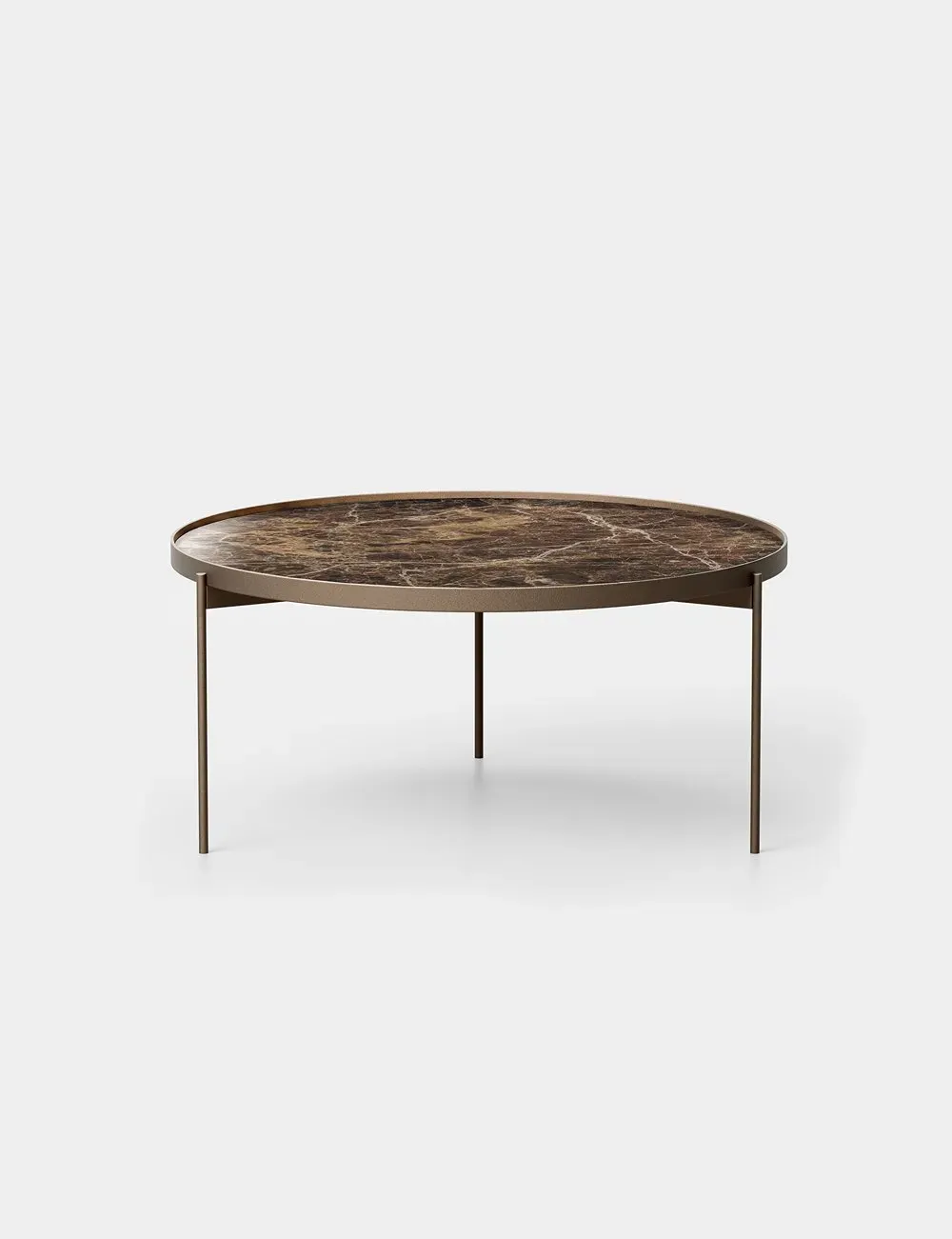 Table basse ronde ESPRIT acier bronze verre trempé marron empereur