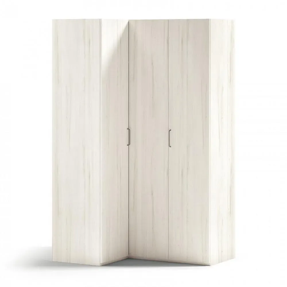 Armoire d'angle équerre porte droite pliante 140,8 x 220 cm finition chêne blanchis intérieur double