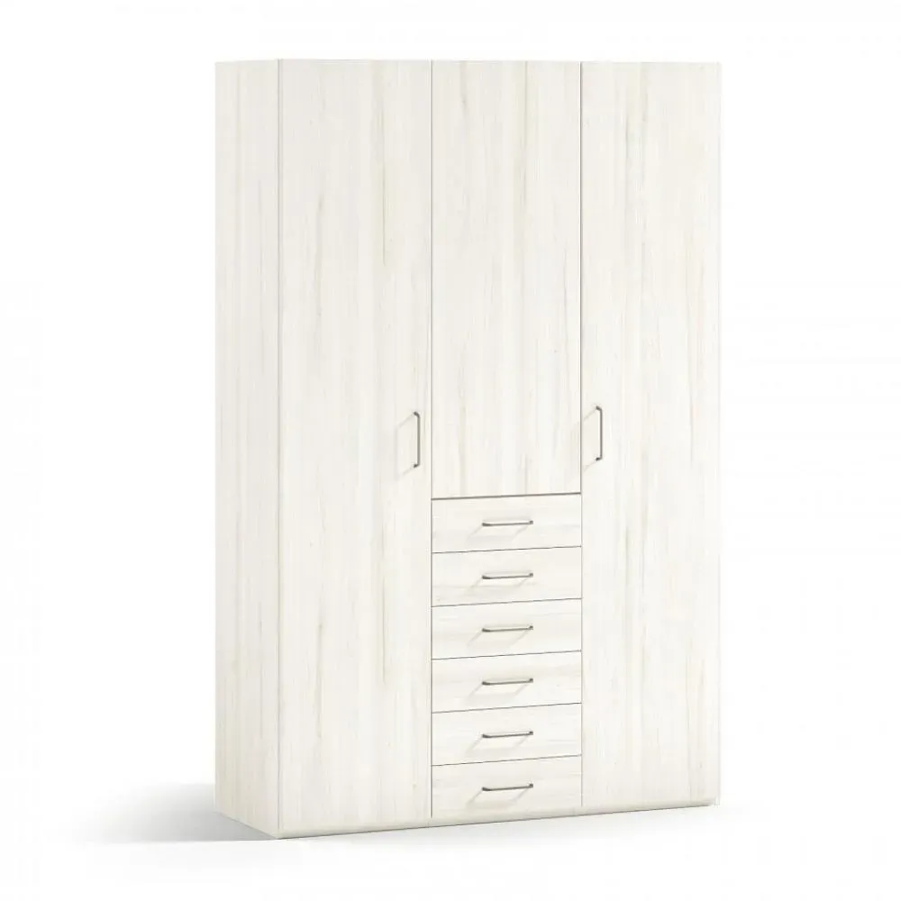 Armoire 3 portes 6 tiroirs 153,1 x 57,5 x 240 cm finition chêne blanchis
