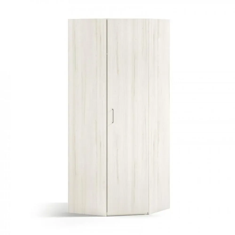 Armoire d'angle pan-coupé 1 porte 93,8 x 240 cm finition chêne blanchis Bibliothèque intérieure gauche