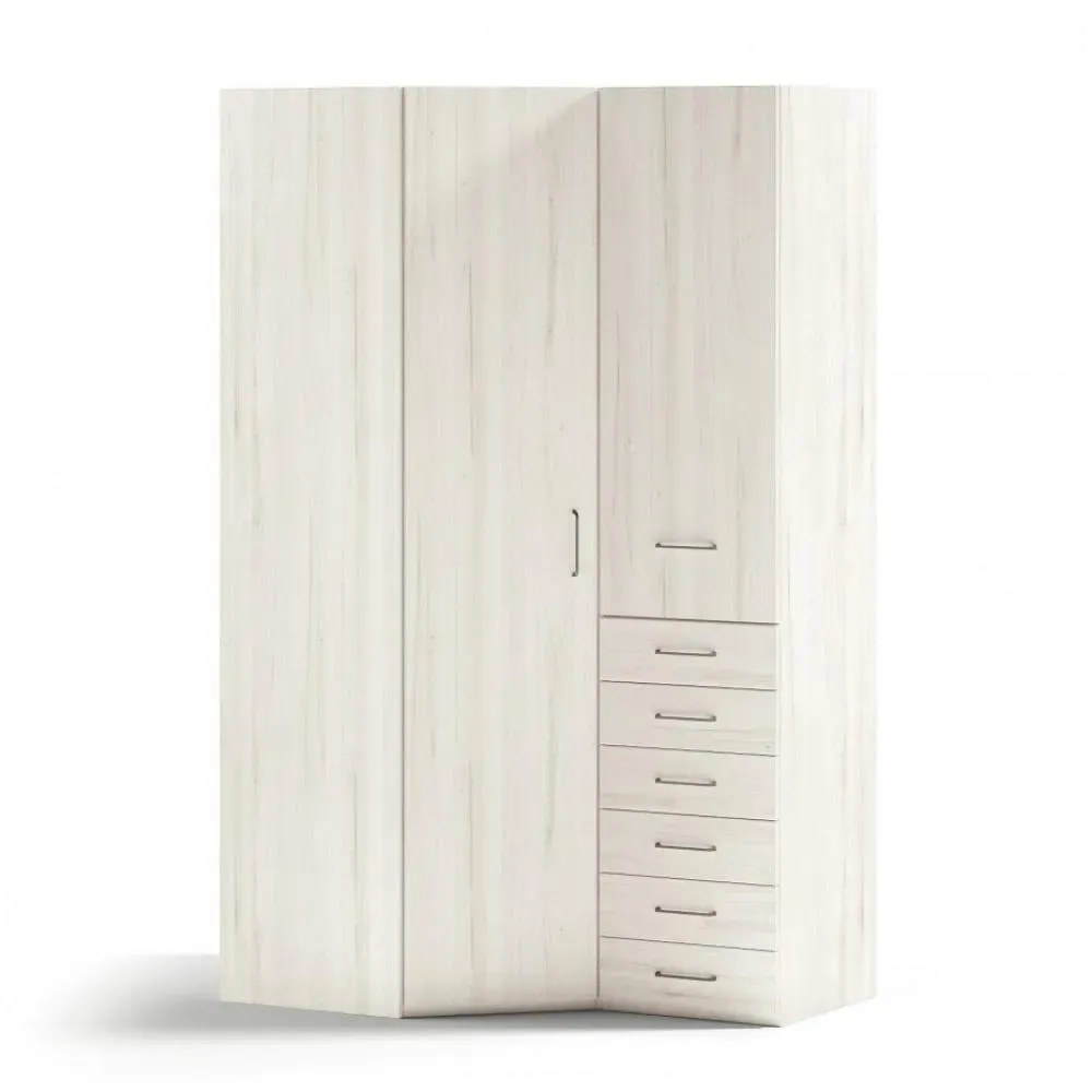 Armoire d'angle pan-coupé 2 portes 6 tiroirs droite 151,1 x 93,8 x 220 cm finition chêne blanchis20101005954