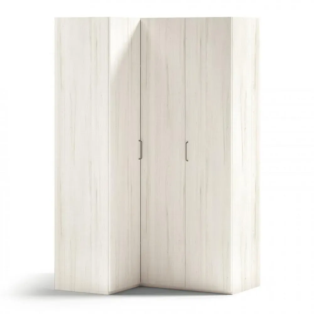 Armoire d'angle équerre porte droite pliante 130,8 x 240 cm finition chêne blanchis 1 étagère intérieure