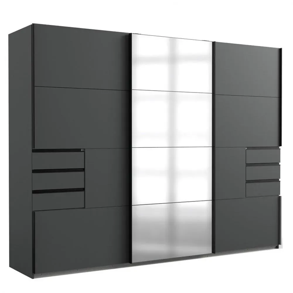 Armoire coulissante AMORA 270cm graphite 6 tiroirs porte sobre mlroir