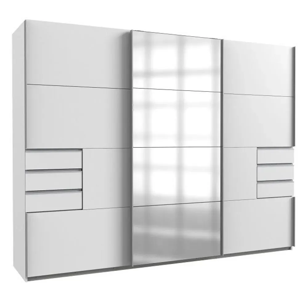 Armoire coulissante AMORA 270cm blanc 6 tiroirs porte sobre mlroir